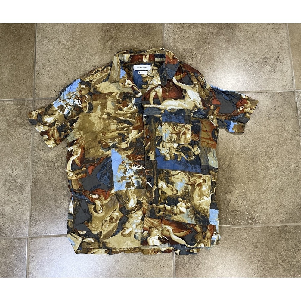 URBAN OUTFITTERS Men's M Art Motif Print Button-Up Shirt Painting Short Sleeve